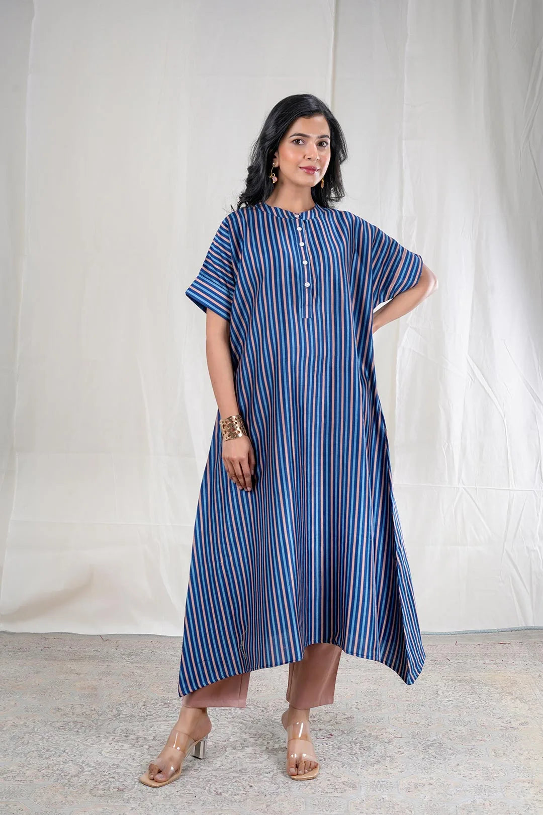 Meher – Stripe Print Mul Chanderi 2 Piece Kurta Set in Blue Color Phalak Collection – Indian Wear