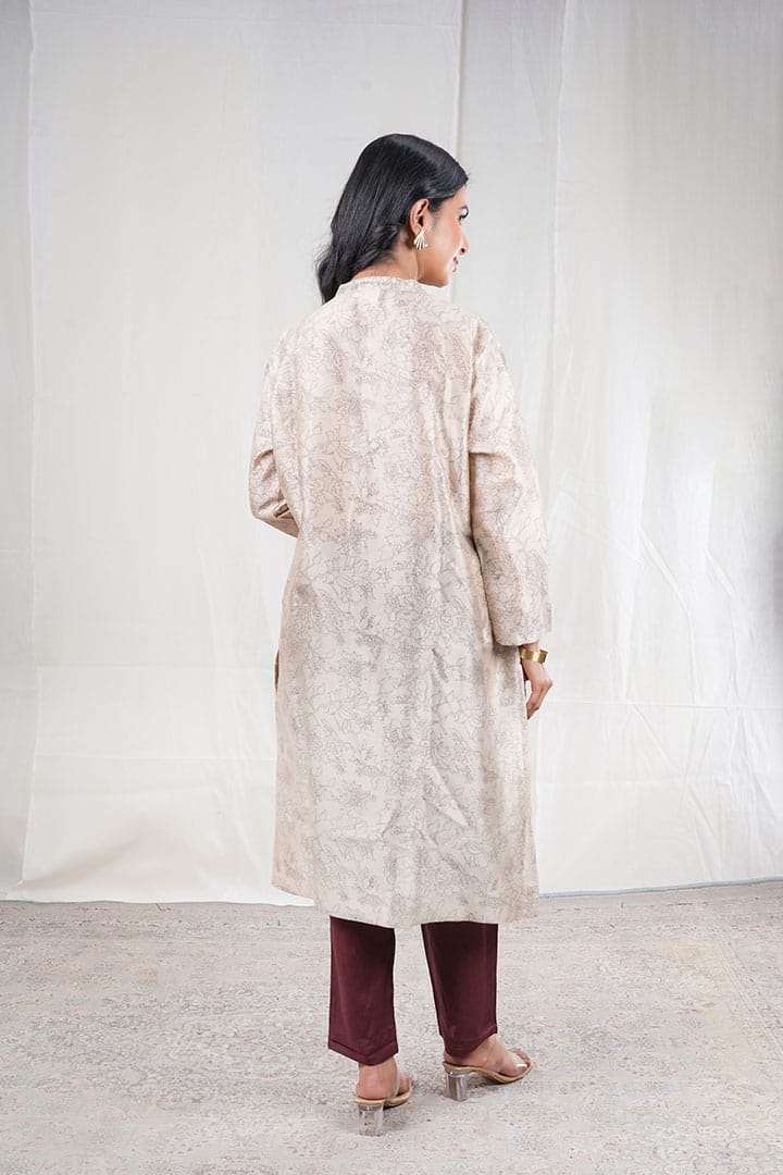 Shivani – Floral Chanderi Silk 2 Piece Kurta Set in Beige Color, Tarangini Collection – Ethnic Wear
