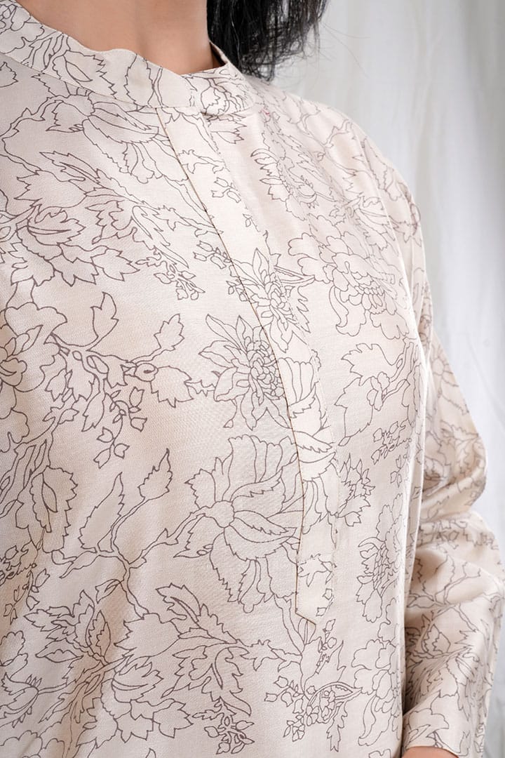 Shivani – Floral Chanderi Silk 2 Piece Kurta Set in Beige Color, Tarangini Collection – Ethnic Wear