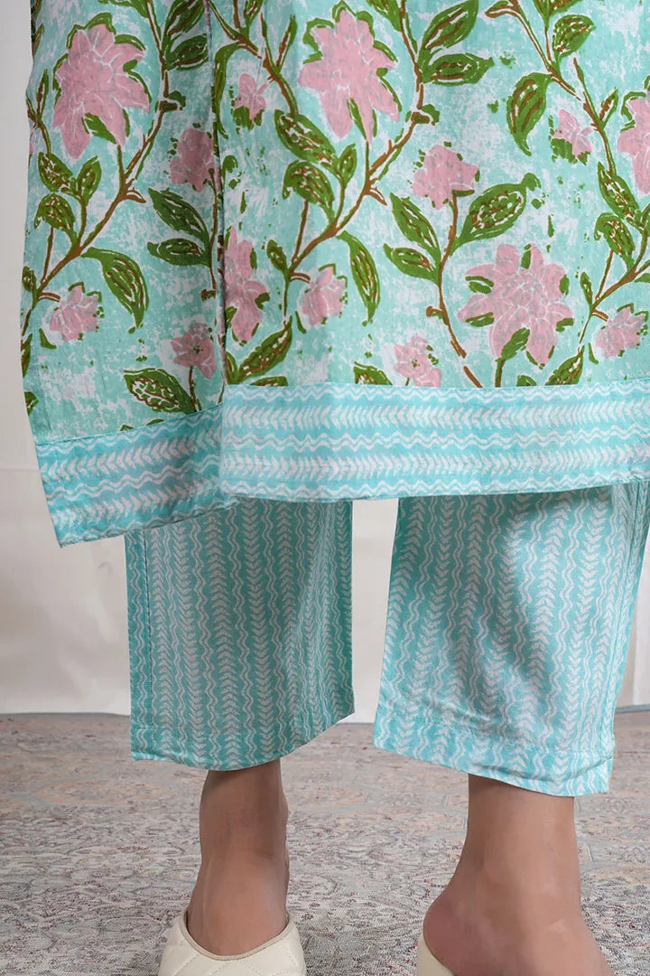 Ananda – Floral Print Premium Cotton 3 Piece Suit set in Blue, Green, Pink Color, Amba Collection – Ethnic Wear