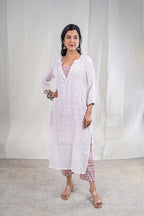 Alka – Floral Print Mul Cotton 3 Piece Kurta Set in White Color, Amba Collection – Ethnic Wear