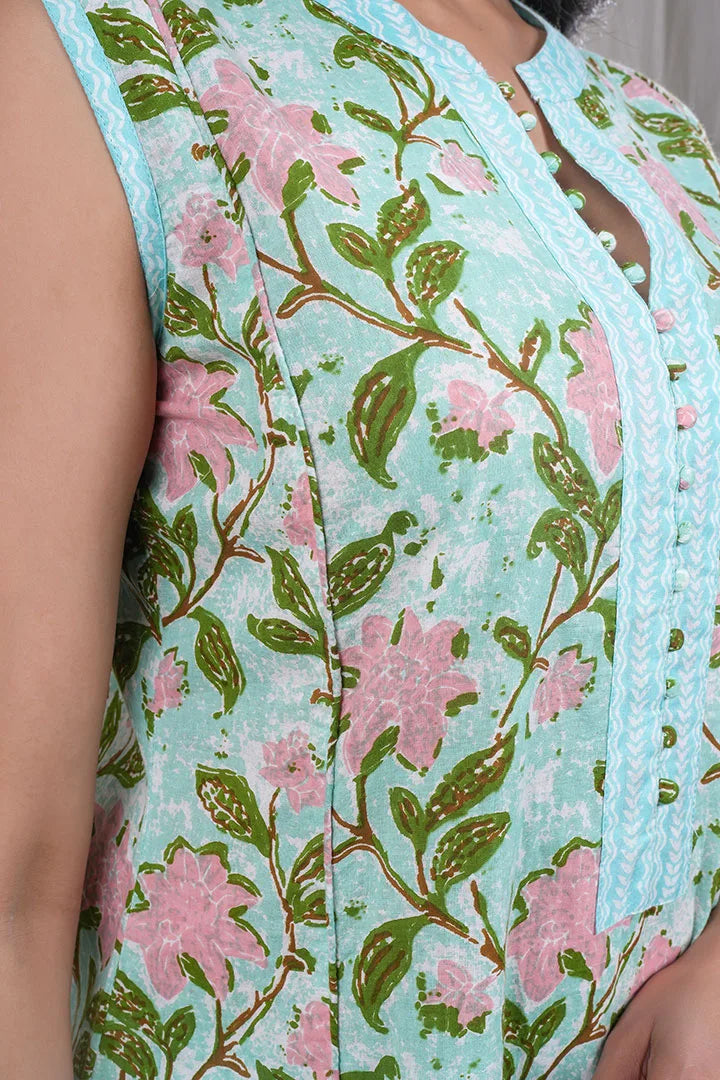 Ananda – Floral Print Premium Cotton 3 Piece Suit set in Blue, Green, Pink Color, Amba Collection – Ethnic Wear