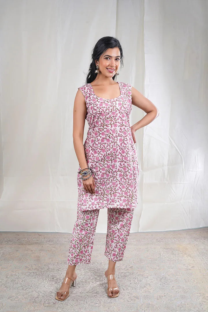 Alka – Floral Print Mul Cotton 3 Piece Kurta Set in White Color, Amba Collection – Ethnic Wear