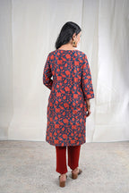 Tanirika – Handloom Pattern Raw Silk 2 Piece Kurta Set in Dark Blue, Orange Color, Tarangini Collection – Ethnic Wear