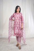 Aradhaya – Block Print Kota Doriya 3 Piece Suit Set in Maroon Color, Amba Collection – Ethnic Wear