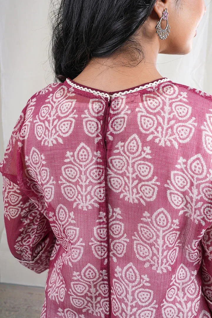 Aradhaya – Block Print Kota Doriya 3 Piece Suit Set in Maroon Color, Amba Collection – Ethnic Wear