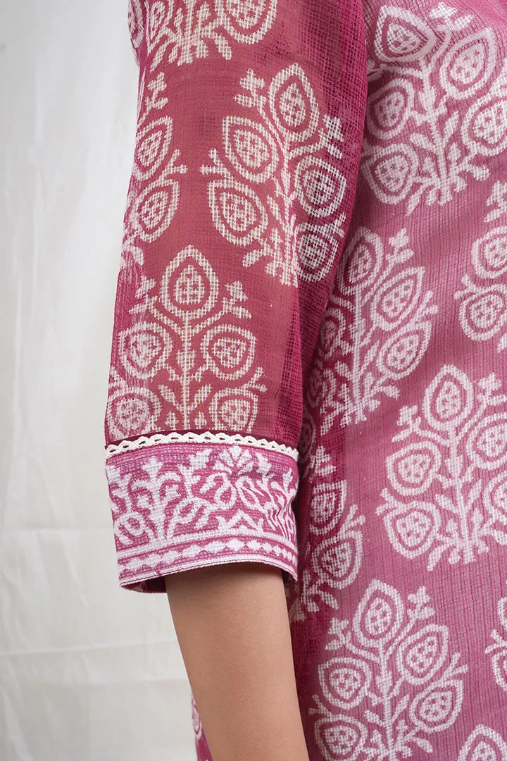 Aradhaya – Block Print Kota Doriya 3 Piece Suit Set in Maroon Color, Amba Collection – Ethnic Wear