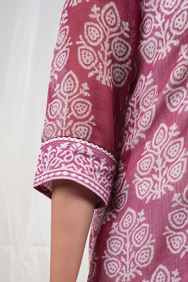 Aradhaya – Block Print Kota Doriya 3 Piece Suit Set in Maroon Color, Amba Collection – Ethnic Wear