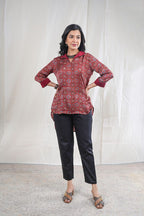 Ratika – Ajrak Modal Silk 2 Piece Kurta Set in Maroon, RedColor, Tarangini Collection – Indo Western Wear