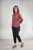 Ratika – Ajrak Modal Silk 2 Piece Kurta Set in Maroon, RedColor, Tarangini Collection – Indo Western Wear