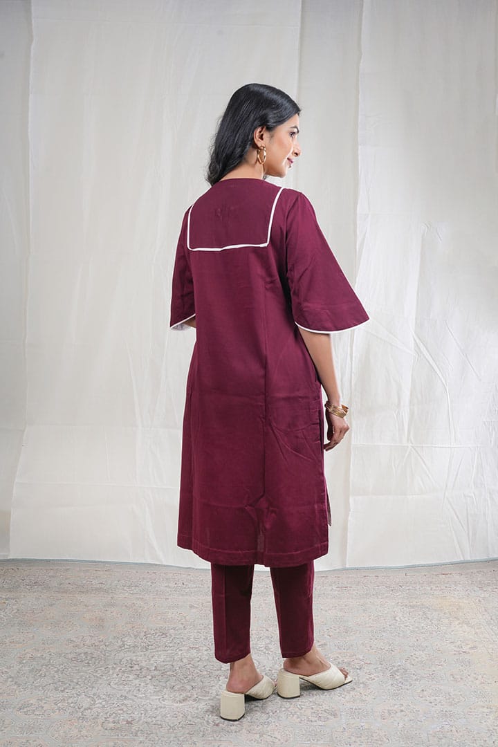 Ruhani – Italian Silk 2 Piece Kurta Set in Maroon Color, Tarangini Collection – Indo Western Wear