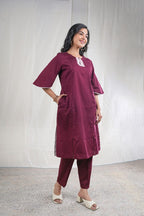 Ruhani – Italian Silk 2 Piece Kurta Set in Maroon Color, Tarangini Collection – Indo Western Wear