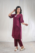 Ruhani – Italian Silk 2 Piece Kurta Set in Maroon Color, Tarangini Collection – Indo Western Wear