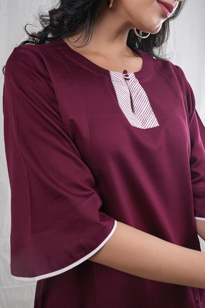 Ruhani – Italian Silk 2 Piece Kurta Set in Maroon Color, Tarangini Collection – Indo Western Wear