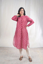 Akansha – Flower Cotton Chanderi 2 Piece Kurta Set in Maroon, Red Color, Amba Collection – Ethnic Wear