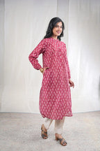 Akansha – Flower Cotton Chanderi 2 Piece Kurta Set in Maroon, Red Color, Amba Collection – Ethnic Wear