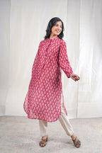 Akansha – Flower Cotton Chanderi 2 Piece Kurta Set in Maroon, Red Color, Amba Collection – Ethnic Wear