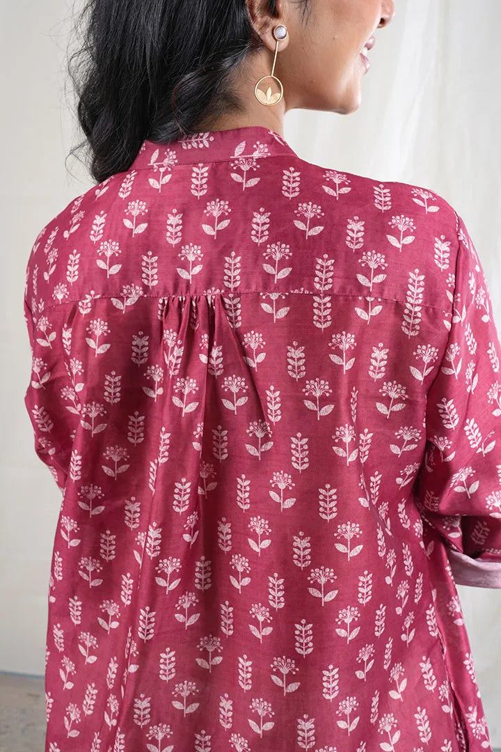 Akansha – Flower Cotton Chanderi 2 Piece Kurta Set in Maroon, Red Color, Amba Collection – Ethnic Wear