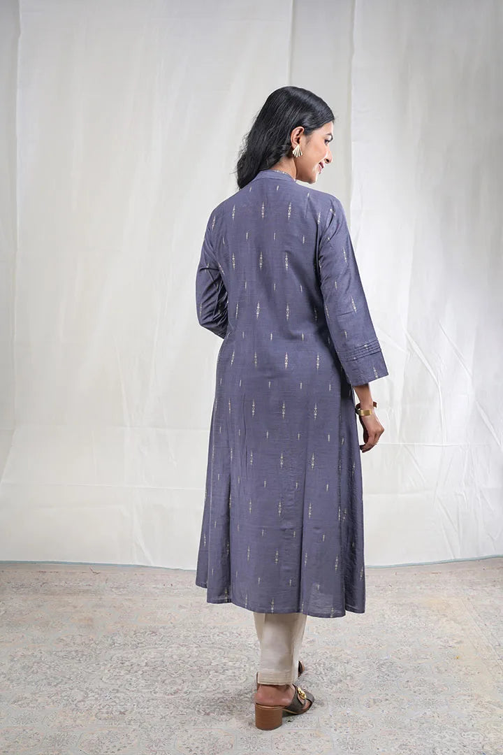 Aadishree – Handloom Pattern Handloom Silk Cotton 2 Piece Kurta Set in Grey Color, Amba Collection – Ethnic Wear