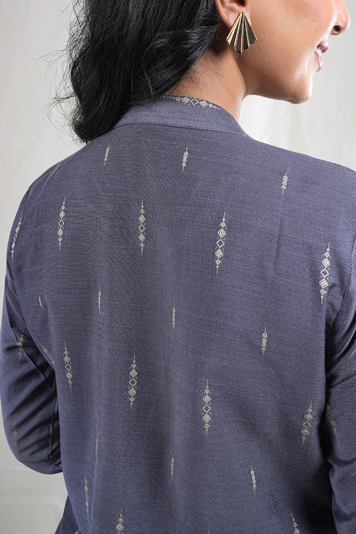 Aadishree – Handloom Pattern Handloom Silk Cotton 2 Piece Kurta Set in Grey Color, Amba Collection – Ethnic Wear