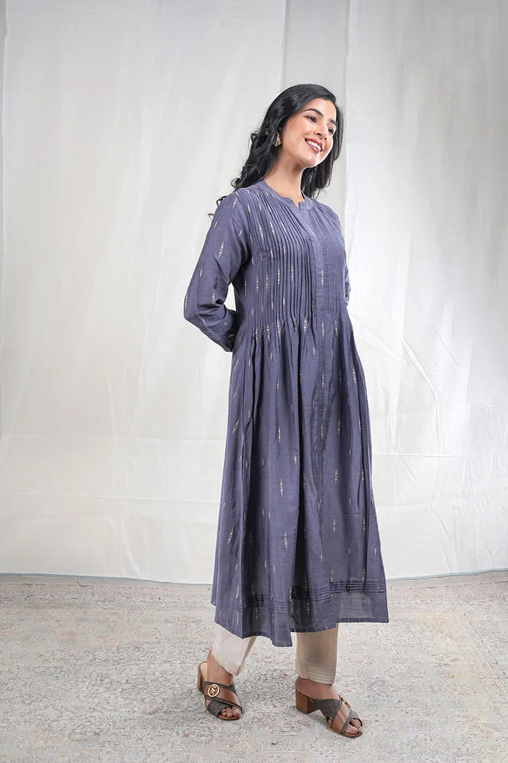Aadishree – Handloom Pattern Handloom Silk Cotton 2 Piece Kurta Set in Grey Color, Amba Collection – Ethnic Wear