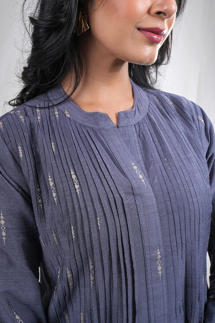 Aadishree – Handloom Pattern Handloom Silk Cotton 2 Piece Kurta Set in Grey Color, Amba Collection – Ethnic Wear