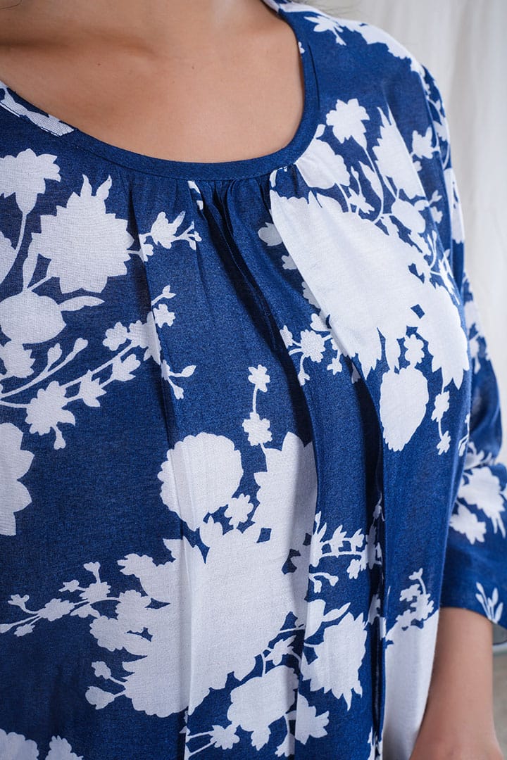 Neelika – Floral Print Chanderi Silk 2 Piece Kurta Set in Dark Blue Color, Tarangini Collection – Ethnic Wear