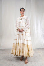 Shubhra – Embroidery Lace Details Chanderi And Mul Cotton 2 Piece Anarkali in Beige, white Color, Tarangini Collection – Ethnic Wear
