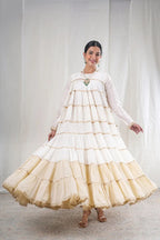 Shubhra – Embroidery Lace Details Chanderi And Mul Cotton 2 Piece Anarkali in Beige, white Color, Tarangini Collection – Ethnic Wear