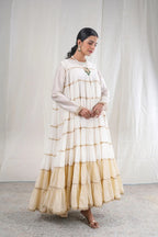 Shubhra – Embroidery Lace Details Chanderi And Mul Cotton 2 Piece Anarkali in Beige, white Color, Tarangini Collection – Ethnic Wear