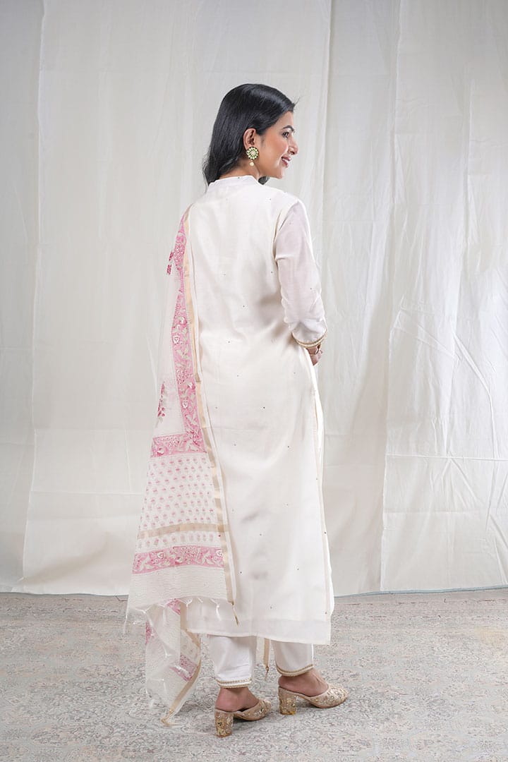 Chandrika – Sequence Work Chanderi Silk 3 Piece Suit Set in White, Beige Color, Tarangini Collection – Ethnic Wear