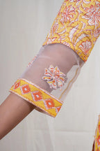 Aarushi – Block Floral Print Premium Cotton 3 Piece Suit Set in Yellow Color, Amba Collection – Ethnic Wear
