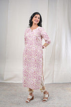 Shewatika – Floral Block Print Premium Cotton 3 Piece Suit Set in Beige ,Purple, white Color, Tarangini Collection – Ethnic Wear