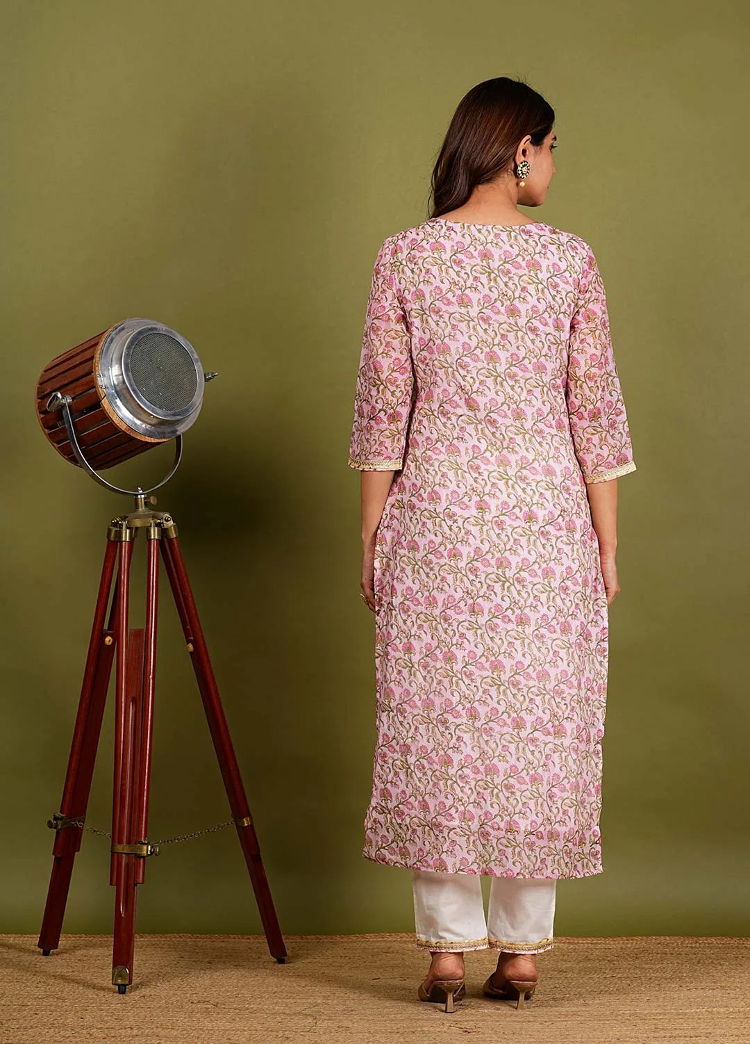 Varnika – Block Floral Print Chanderi Silk 3 Piece Suit Set in Pink Color, Tarangini Collection – Ethnic Wear