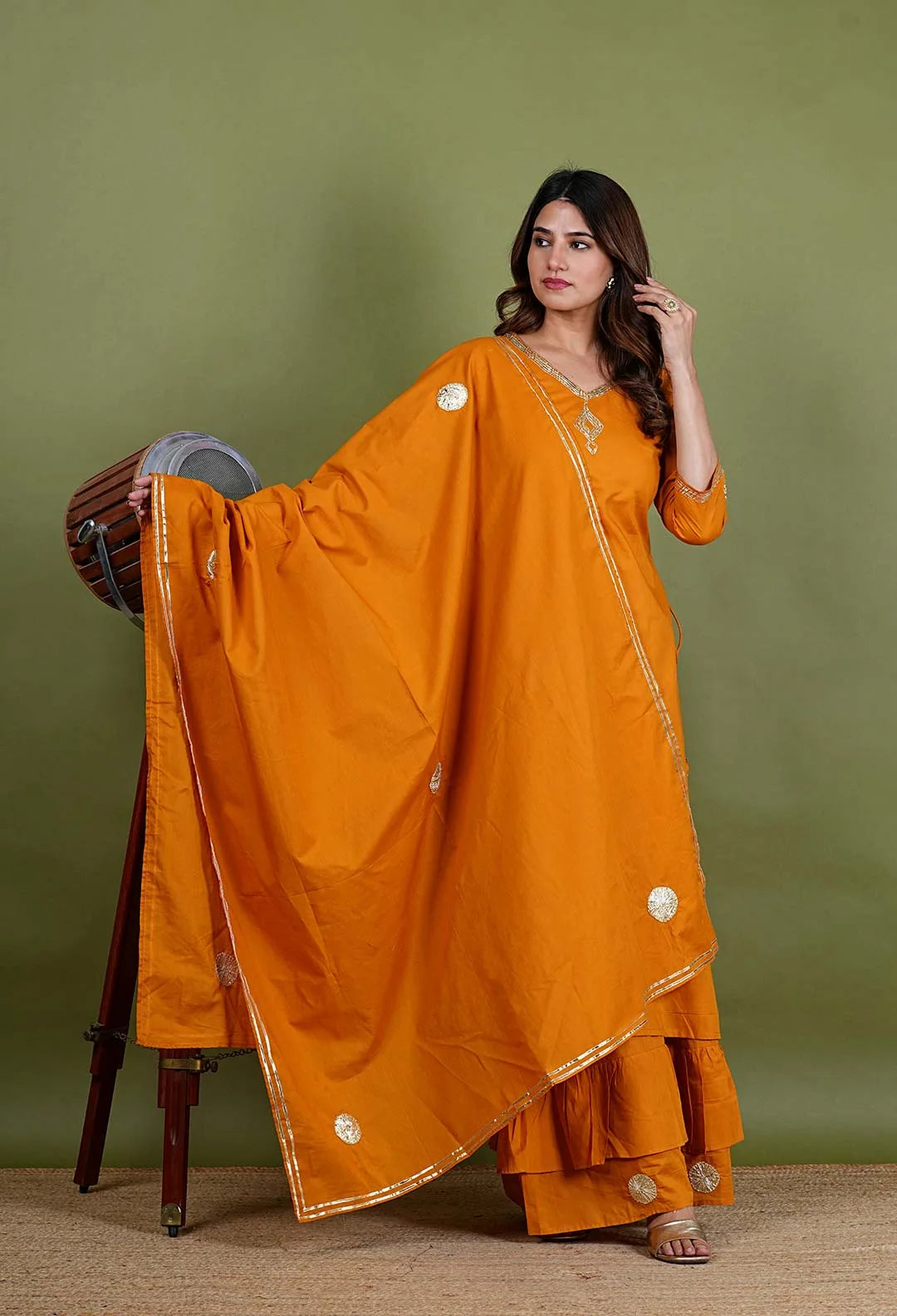 Swarna – Gota Work Cotton Silk 3 Piece Suit Set in Yellow Color, Tarangini Collection – Ethnic Wear