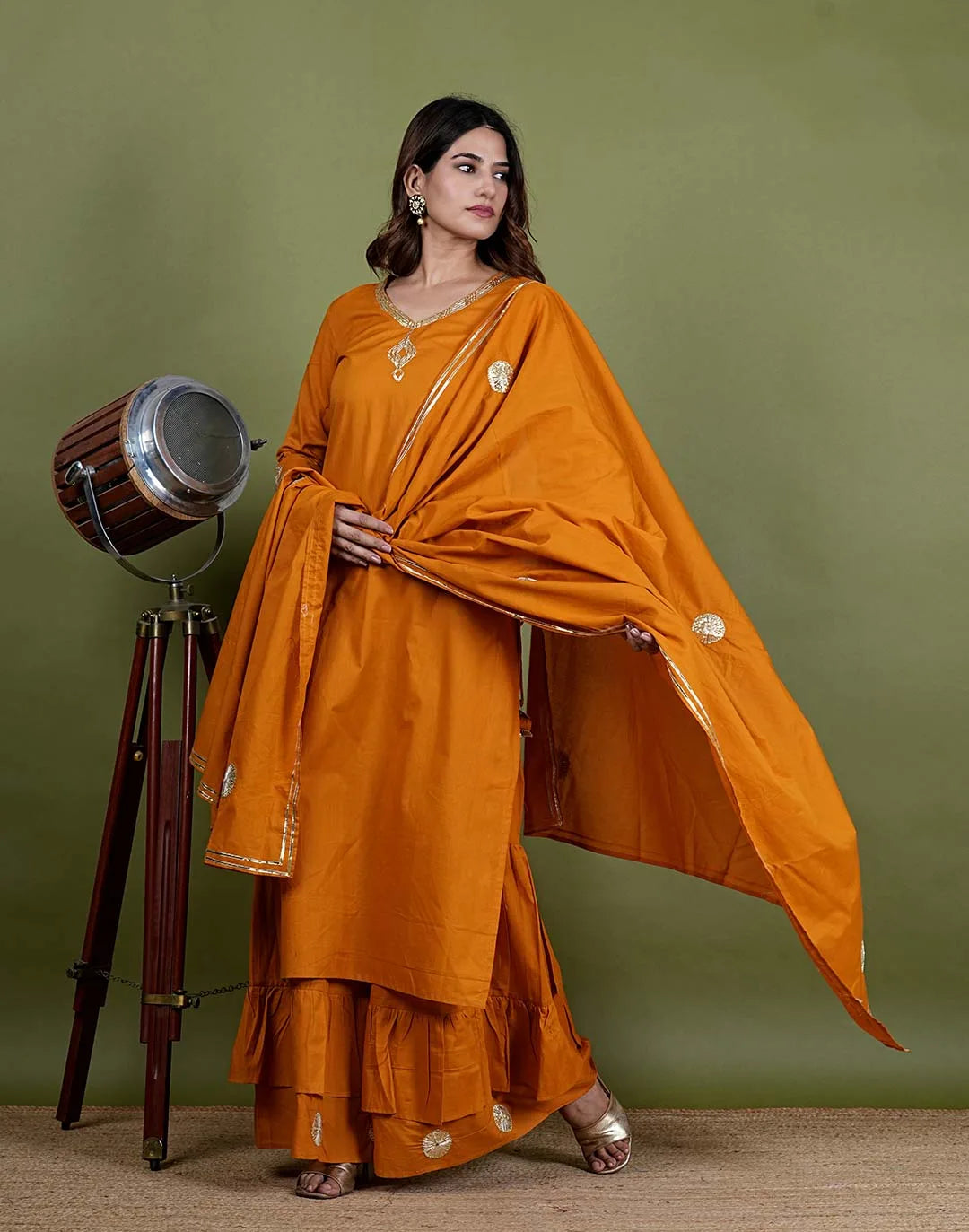 Swarna – Gota Work Cotton Silk 3 Piece Suit Set in Yellow Color, Tarangini Collection – Ethnic Wear