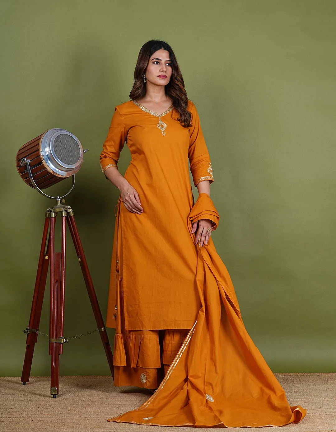 Swarna – Gota Work Cotton Silk 3 Piece Suit Set in Yellow Color, Tarangini Collection – Ethnic Wear