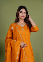 Swarna – Gota Work Cotton Silk 3 Piece Suit Set in Yellow Color, Tarangini Collection – Ethnic Wear