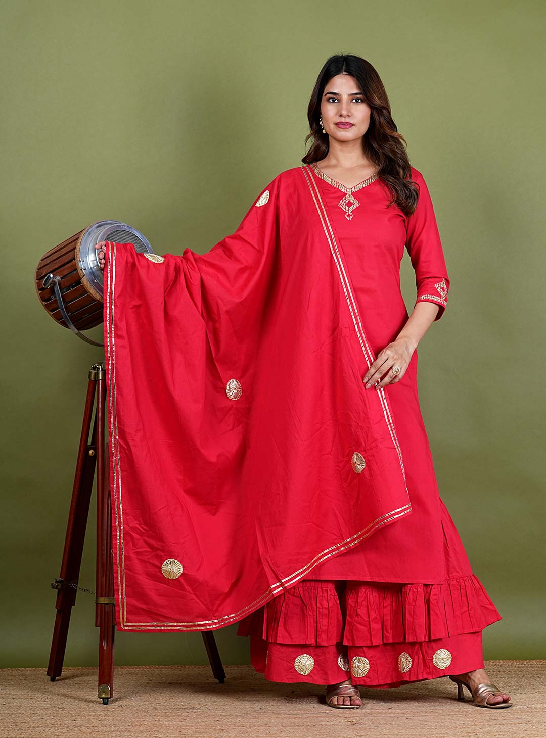 Rudrika – Gota Work Cotton Silk 3 Piece Suit Set in Red Color, Tarangini Collection – Ethnic Wear