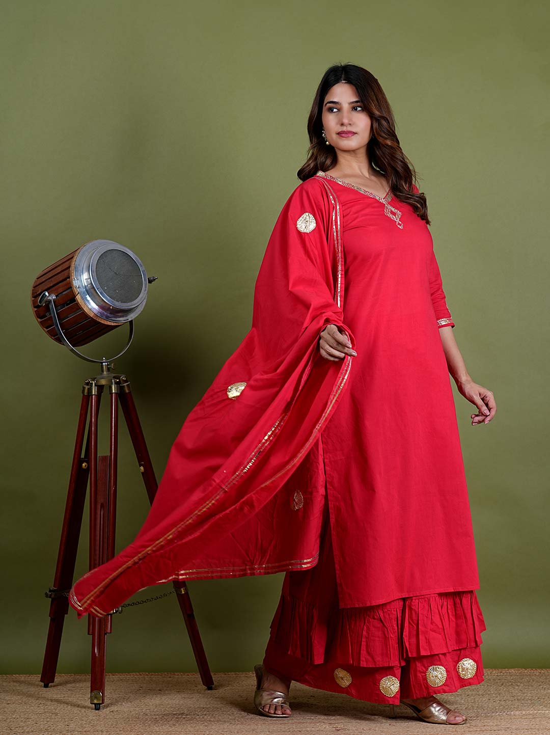 Rudrika – Gota Work Cotton Silk 3 Piece Suit Set in Red Color, Tarangini Collection – Ethnic Wear