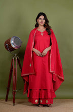 Rudrika – Gota Work Cotton Silk 3 Piece Suit Set in Red Color, Tarangini Collection – Ethnic Wear