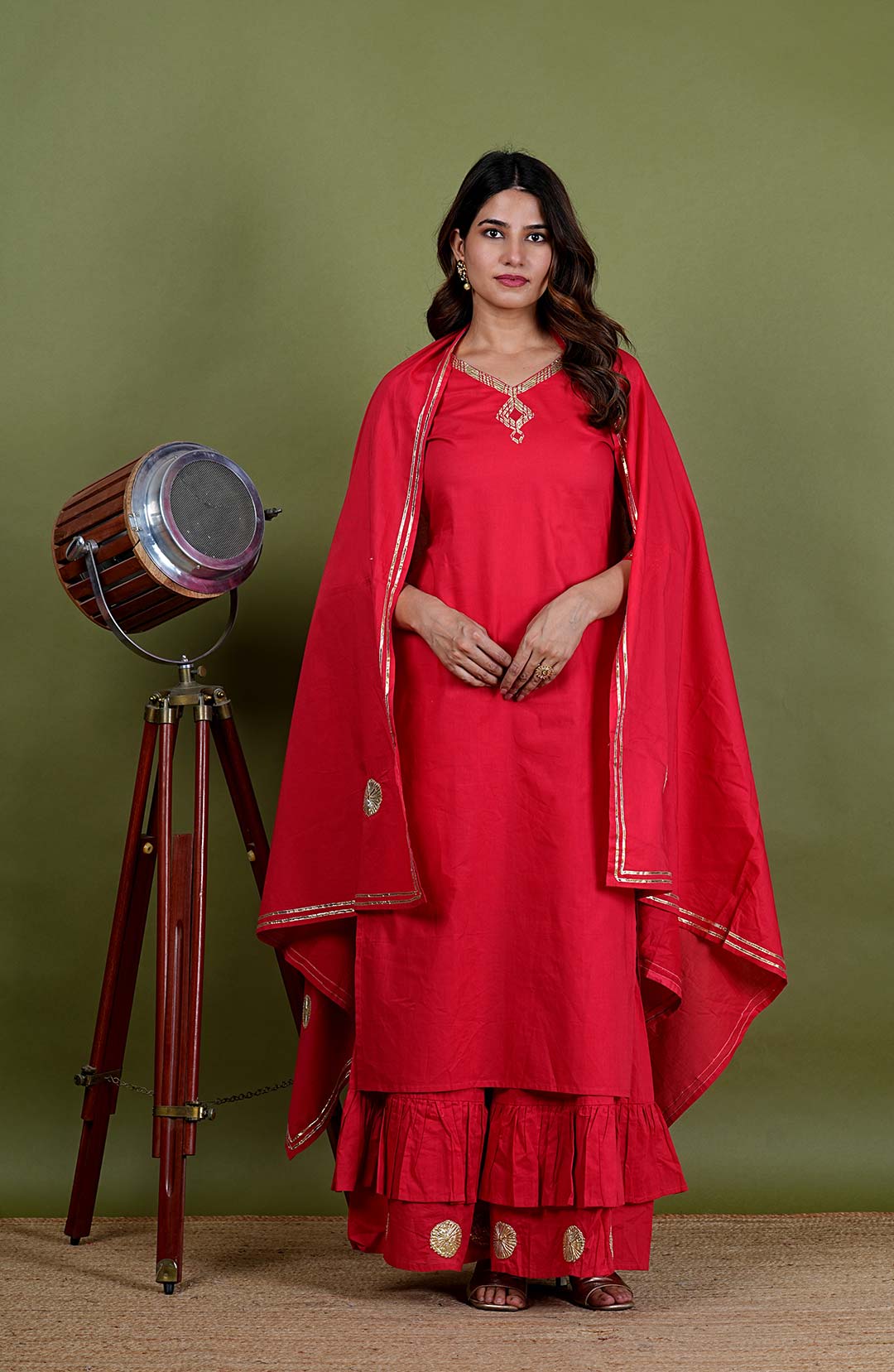 Rudrika – Gota Work Cotton Silk 3 Piece Suit Set in Red Color, Tarangini Collection – Ethnic Wear