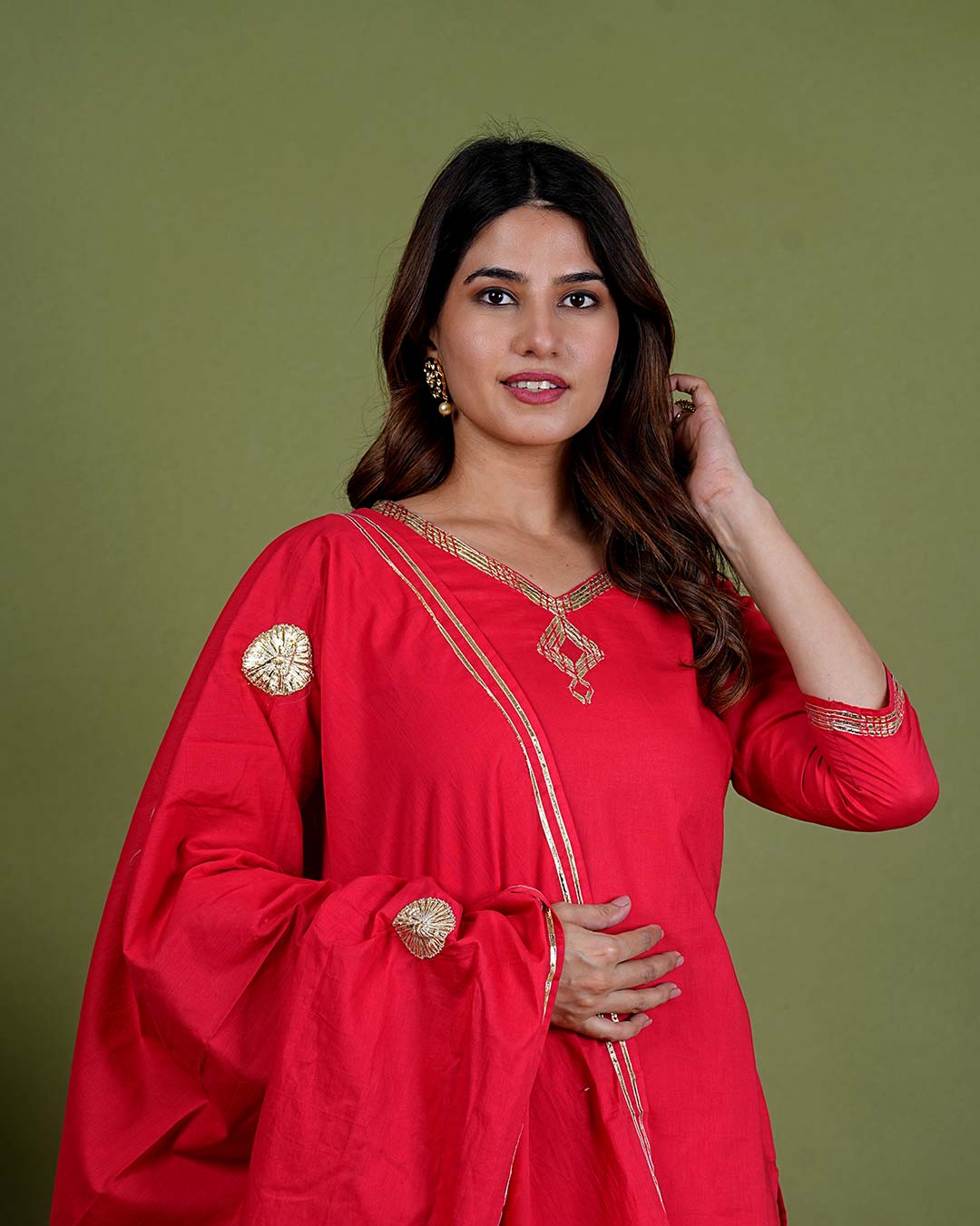 Rudrika – Gota Work Cotton Silk 3 Piece Suit Set in Red Color, Tarangini Collection – Ethnic Wear