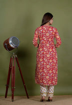 Agnika – Floral Print Premium Cotton 3 Piece Suit Set in RedColor, Amba Collection – Ethnic Wear