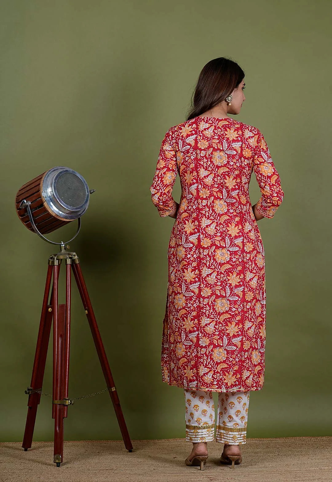 Agnika – Floral Print Premium Cotton 3 Piece Suit Set in RedColor, Amba Collection – Ethnic Wear