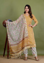 Suryani – Gota Work Premium Cotton 3 Piece Suit Set in Yellow Color, Tarangini Collection – Ethnic Wear