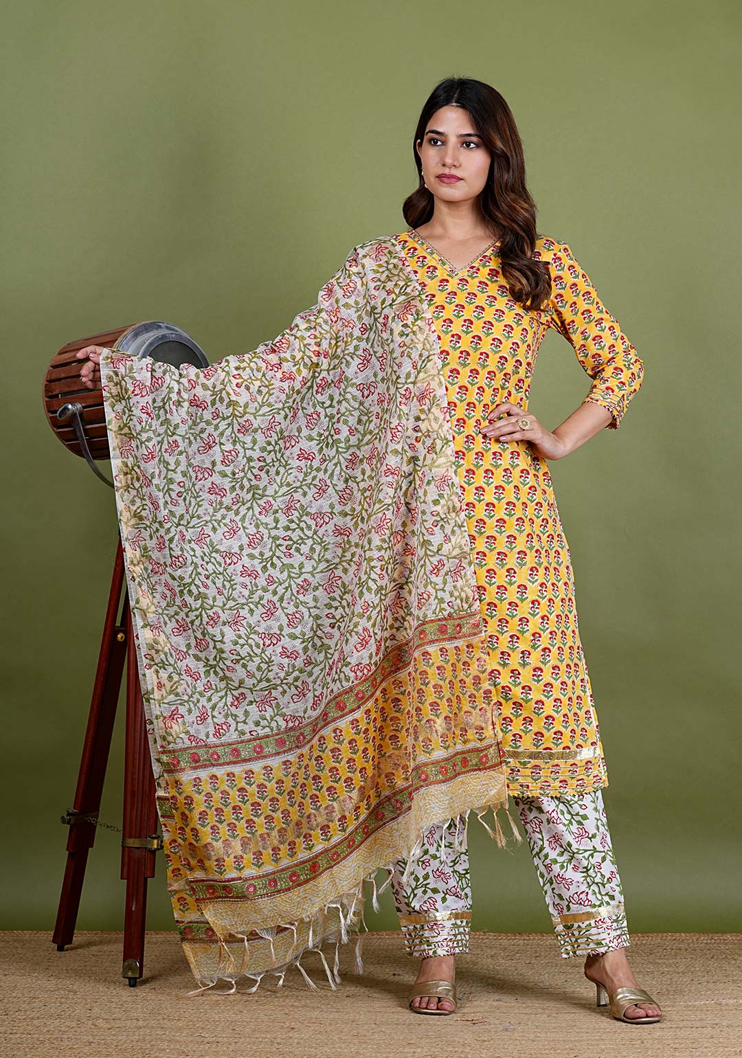 Suryani – Gota Work Premium Cotton 3 Piece Suit Set in Yellow Color, Tarangini Collection – Ethnic Wear
