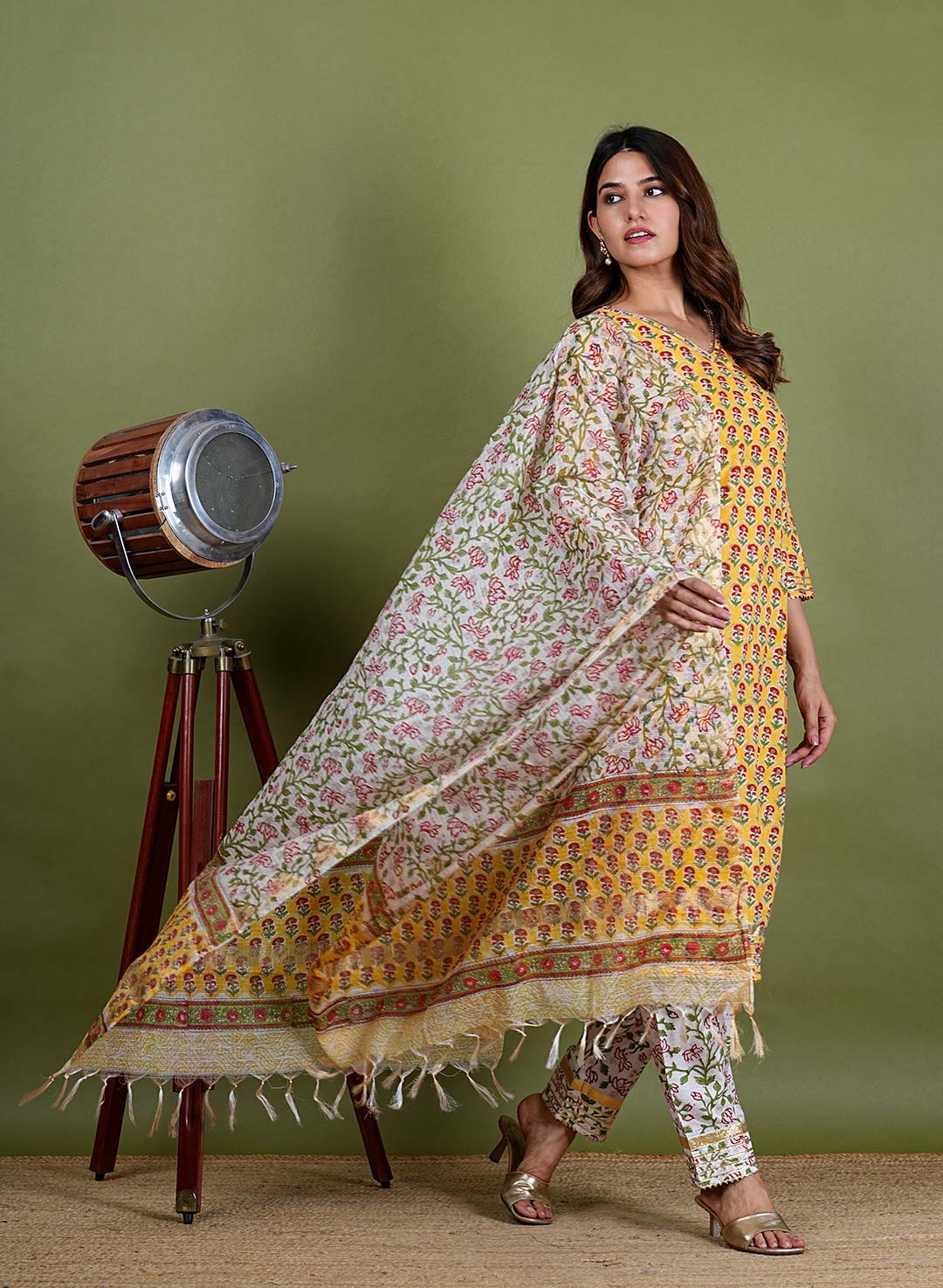 Suryani – Gota Work Premium Cotton 3 Piece Suit Set in Yellow Color, Tarangini Collection – Ethnic Wear