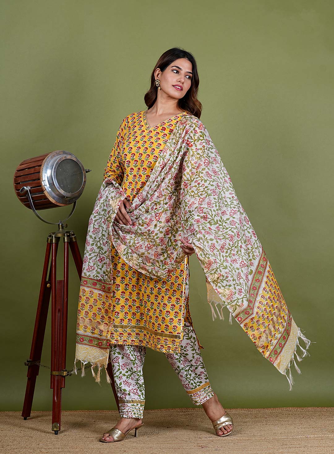 Suryani – Gota Work Premium Cotton 3 Piece Suit Set in Yellow Color, Tarangini Collection – Ethnic Wear