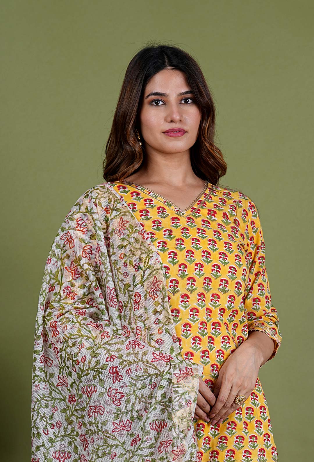 Suryani – Gota Work Premium Cotton 3 Piece Suit Set in Yellow Color, Tarangini Collection – Ethnic Wear